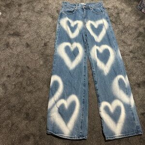 Adika Blue Denim Jeans with White Heart Spray Design
